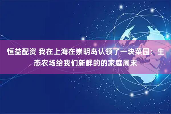 恒益配资 我在上海在崇明岛认领了一块菜园：生态农场给我们新鲜的的家庭周末